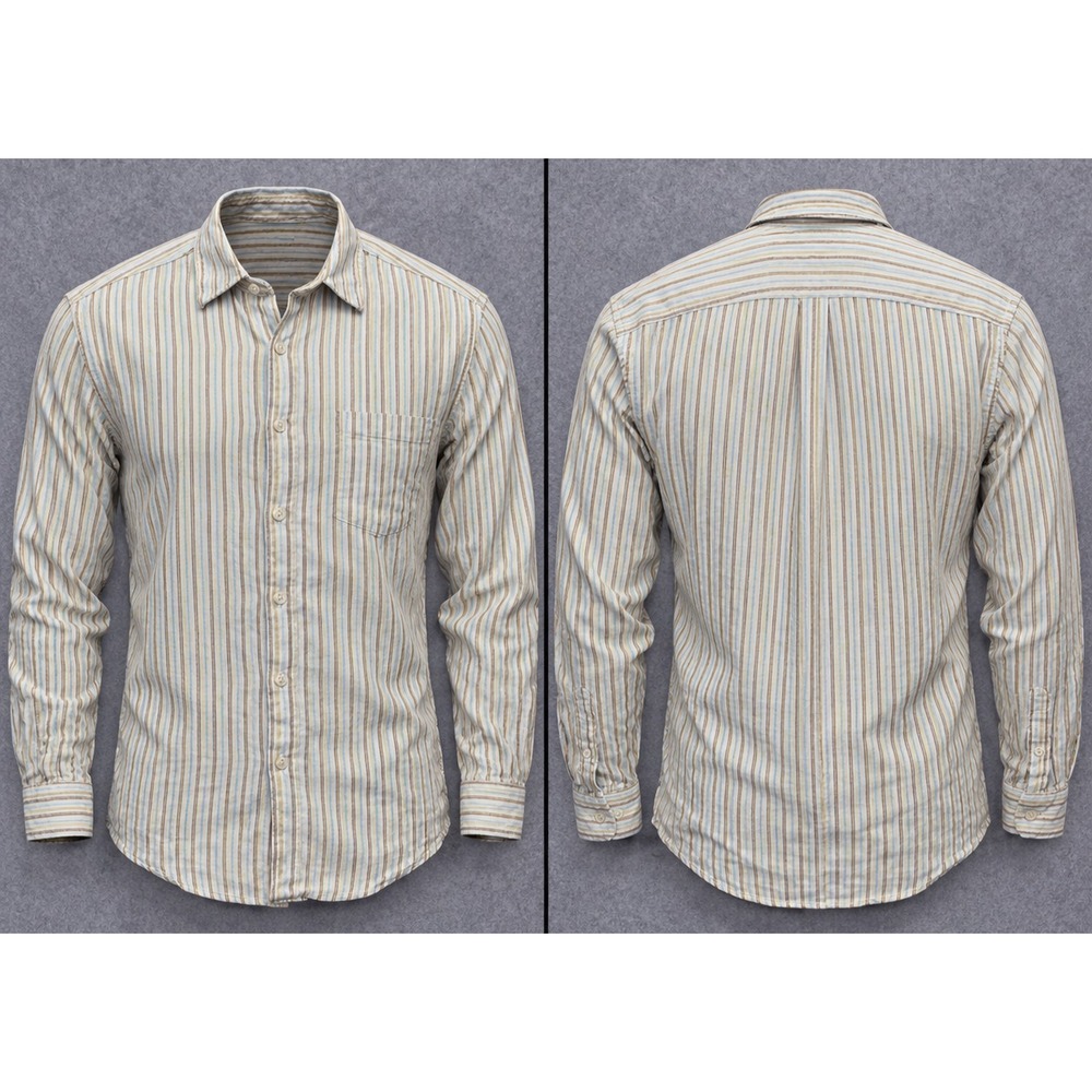 Vintage J Crew Oarsman Shirt Mens M Tan Striped Long Sleeve Button Down Costal